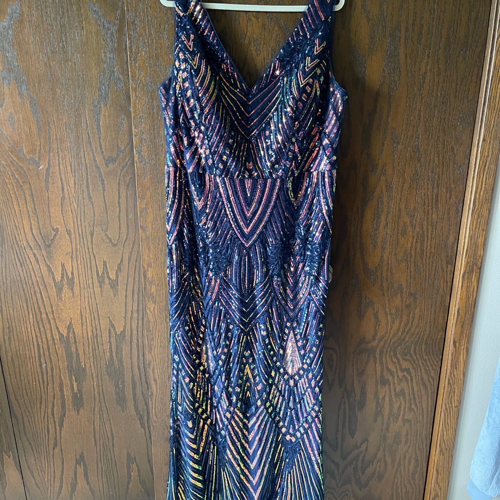 David's Bridal Multicolor Sequin Maxi Dress